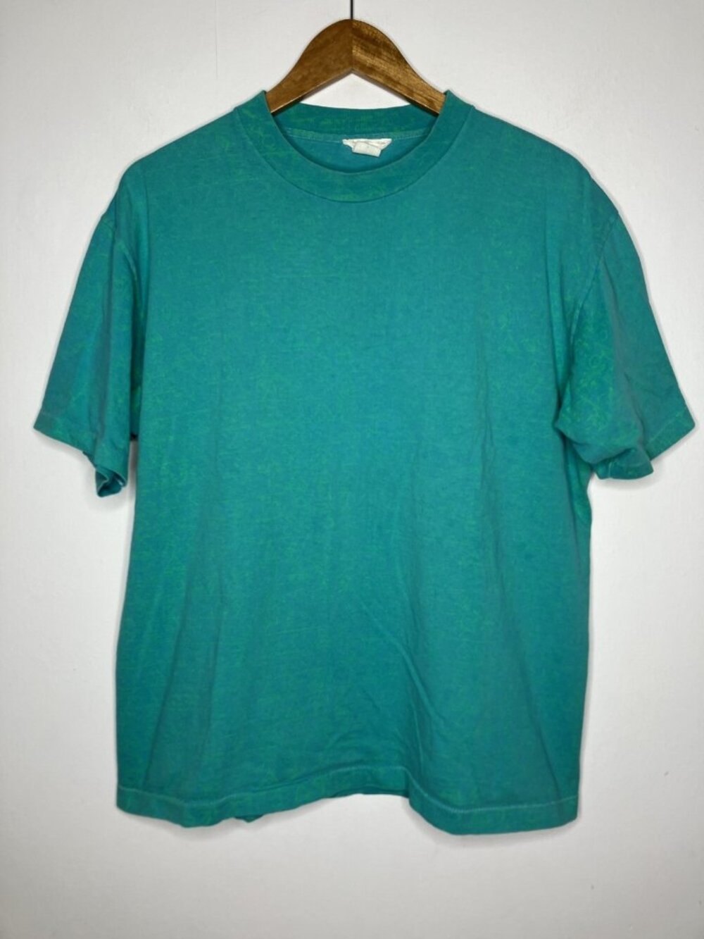 Vintage Men's L Teal Green T-Shirt Made in USA Faded Bicycle Palm Tree Print